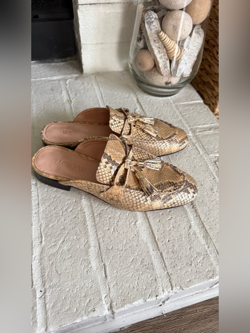 J.Crew Snake Print Leather Tassel Mule Loafers Women’s Size 7 Slip On - Picture 3 of 9